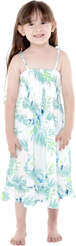 Girl Hawaiian Elastic Top Strap Dress in Wispy Cereus