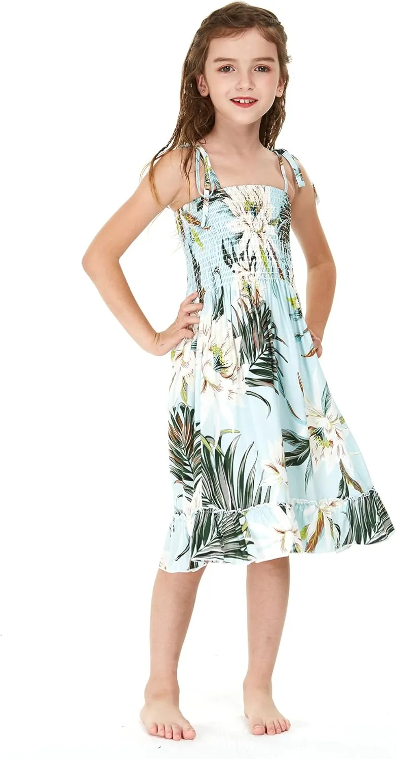 Girl Hawaiian Elastic Top Strap Dress in Wispy Cereus