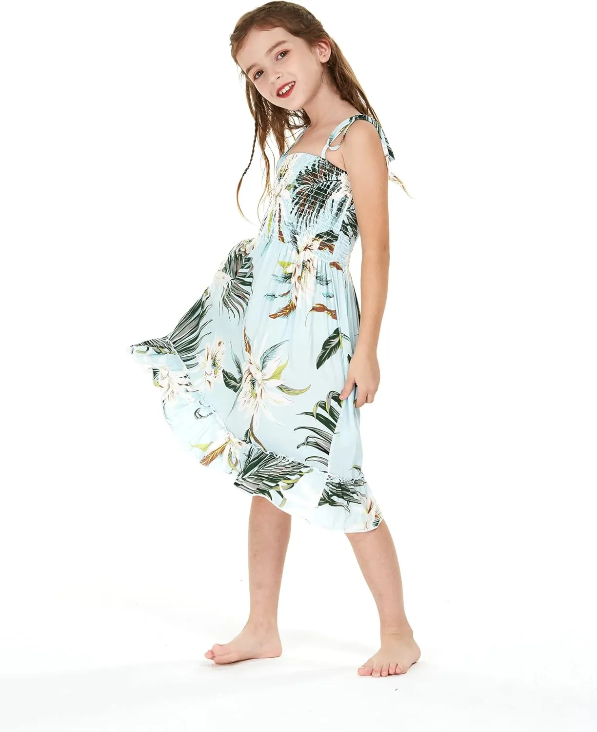 Girl Hawaiian Elastic Top Strap Dress in Wispy Cereus