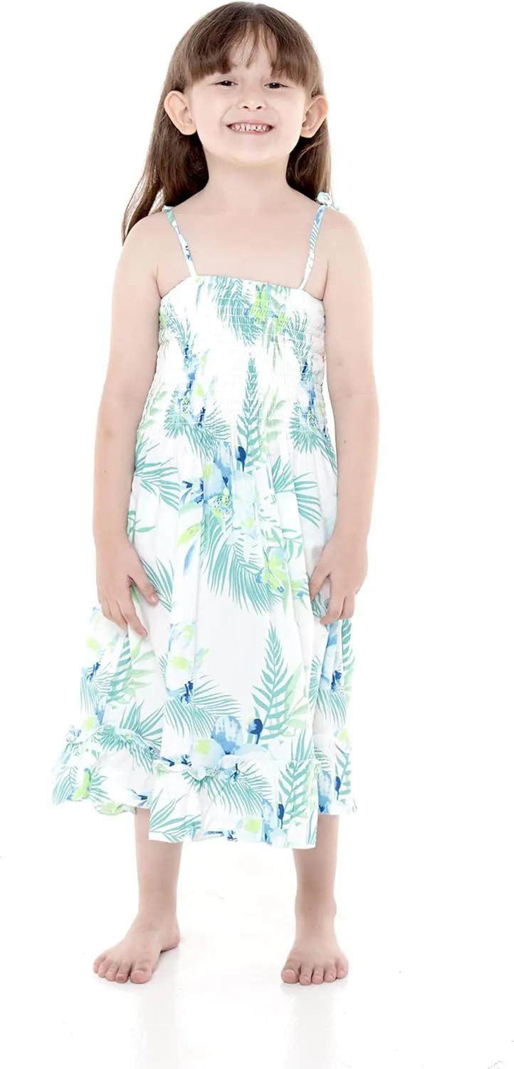 Girl Hawaiian Elastic Top Strap Dress in Wispy Cereus
