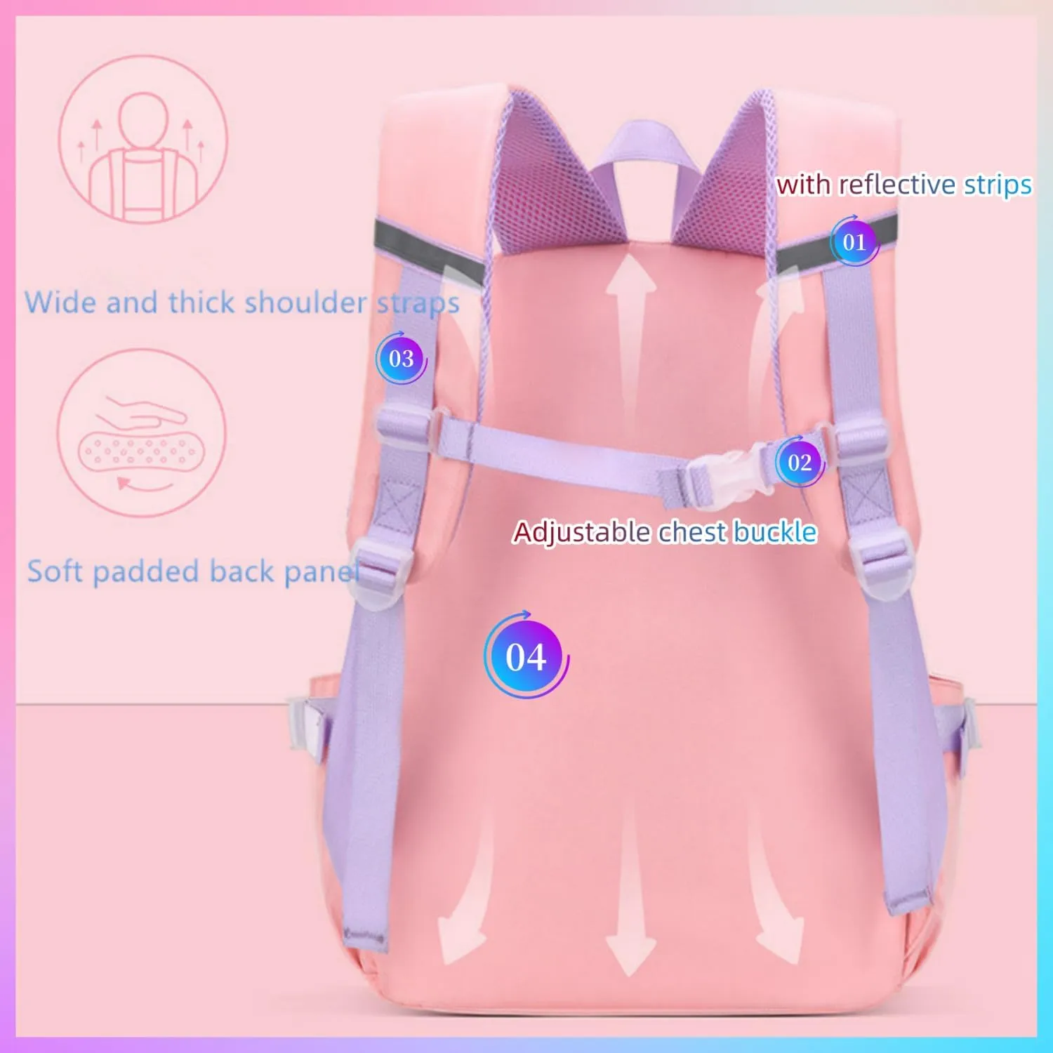 Girls Bunny Backpack - School Backpack for Kids, Kawaii Book Bag for Elementary & Preschool