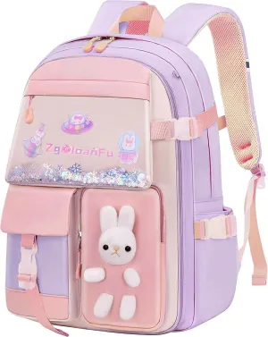 Girls Bunny Backpack - School Backpack for Kids, Kawaii Book Bag for Elementary & Preschool