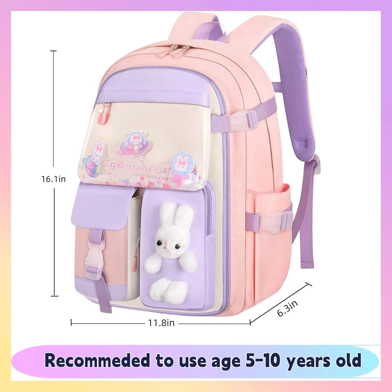 Girls Bunny Backpack - School Backpack for Kids, Kawaii Book Bag for Elementary & Preschool