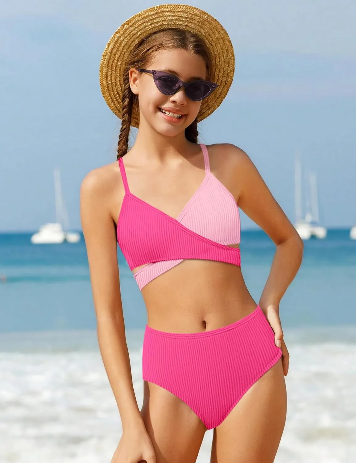Girls Swimsuits Bikini Set,Two Piece Swimsuit Criss Cross Bathing Suit Girls' Swimwear