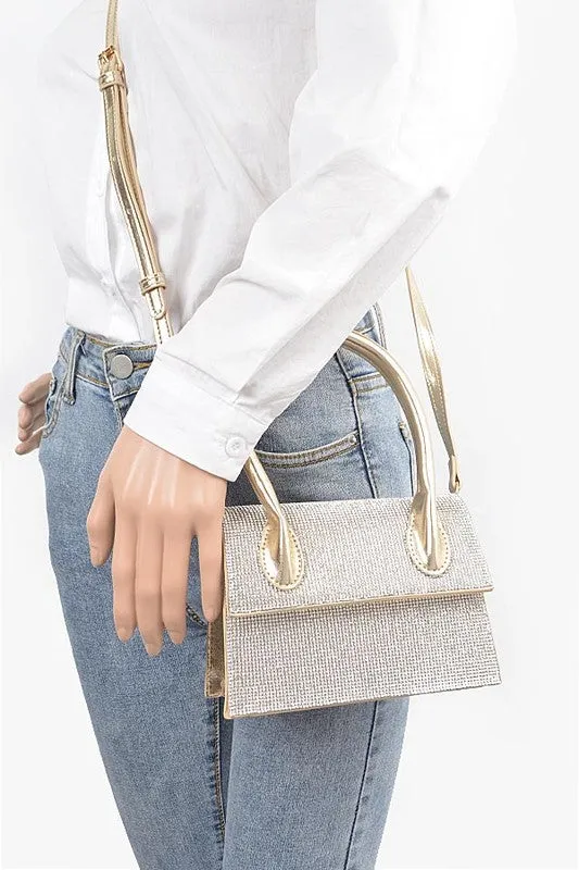 Glamorous Rhinestone-Studded Metallic Crossbody Bag with Elegant Handle