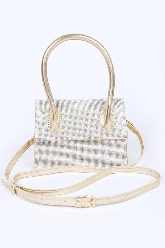 Glamorous Rhinestone-Studded Metallic Crossbody Bag with Elegant Handle