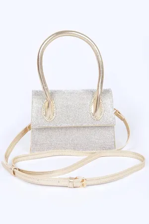 Glamorous Rhinestone-Studded Metallic Crossbody Bag with Elegant Handle