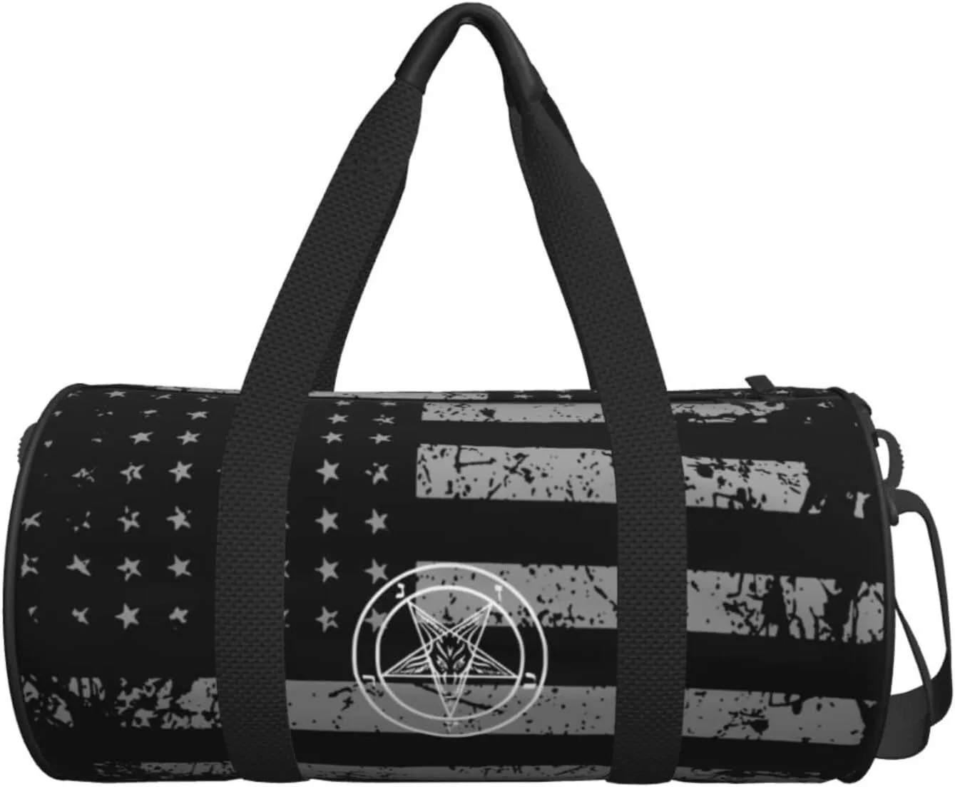 Goat Of Mendes Pentagram Satan Satanic Baphomet Travel Luggage Duffel Bag Sports Rolling Foldable Duffel Bag, Black