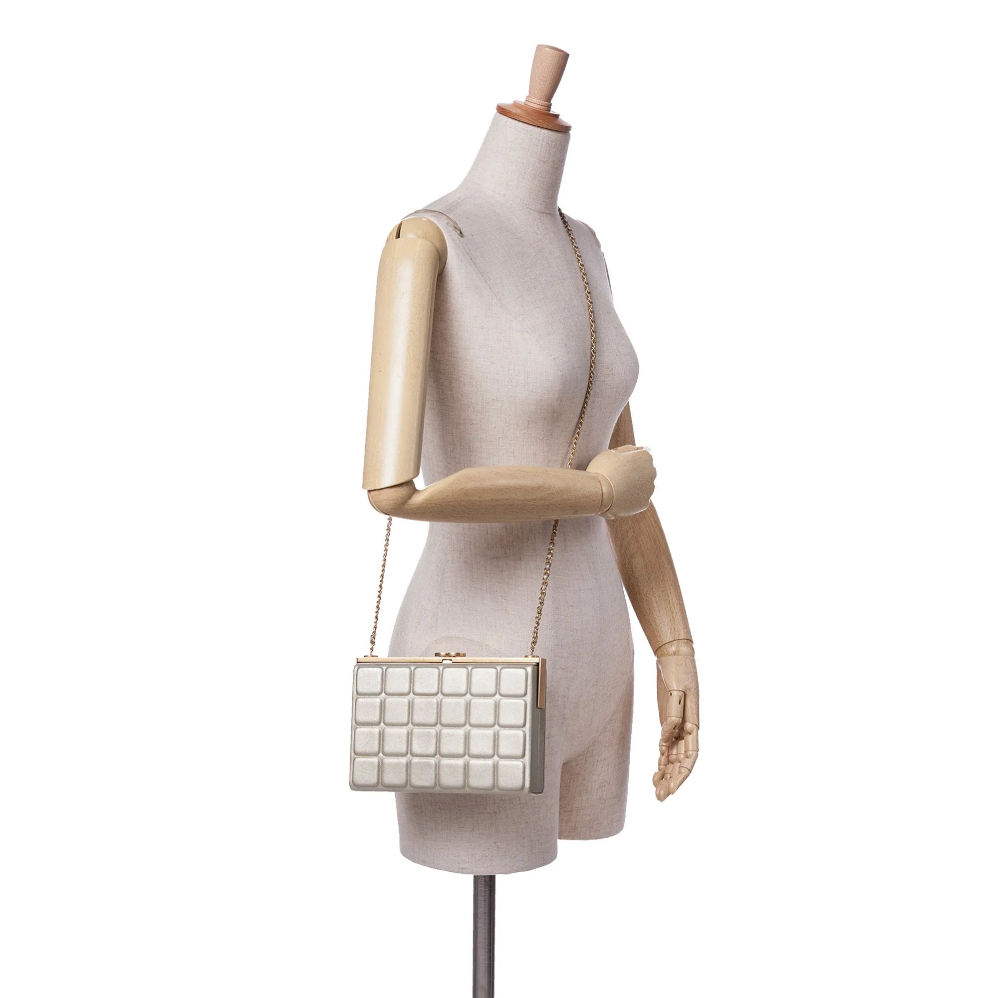 Gold Chanel Chocolate Bar Metallic Lambskin Frame Clutch with Chain Crossbody Bag