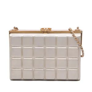Gold Chanel Chocolate Bar Metallic Lambskin Frame Clutch with Chain Crossbody Bag