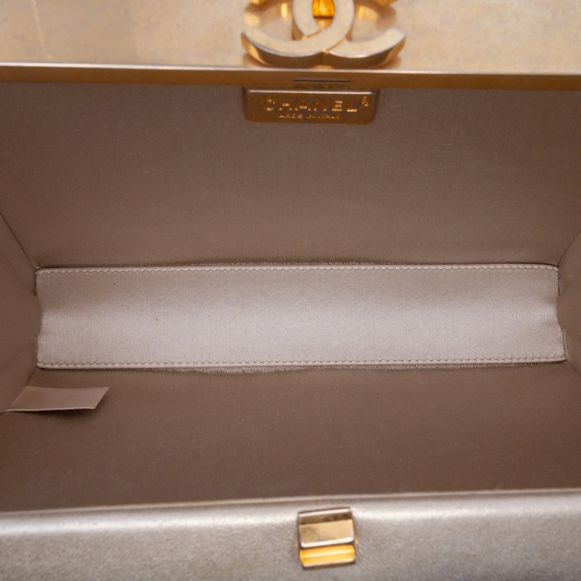 Gold Chanel Chocolate Bar Metallic Lambskin Frame Clutch with Chain Crossbody Bag