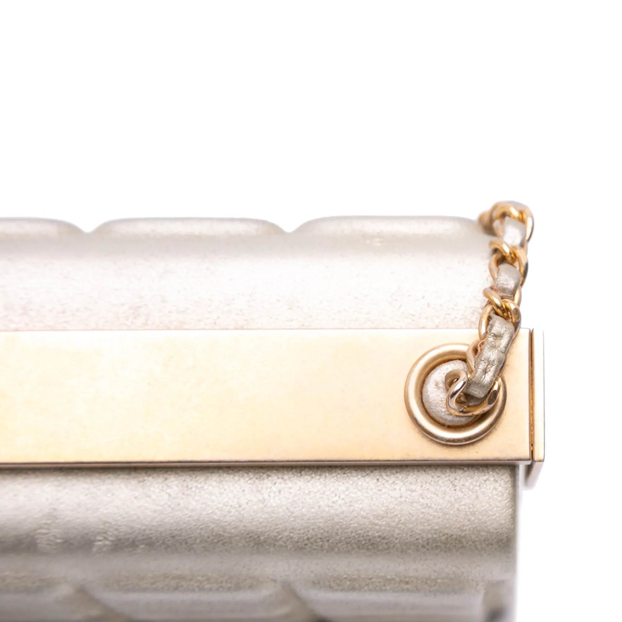 Gold Chanel Chocolate Bar Metallic Lambskin Frame Clutch with Chain Crossbody Bag