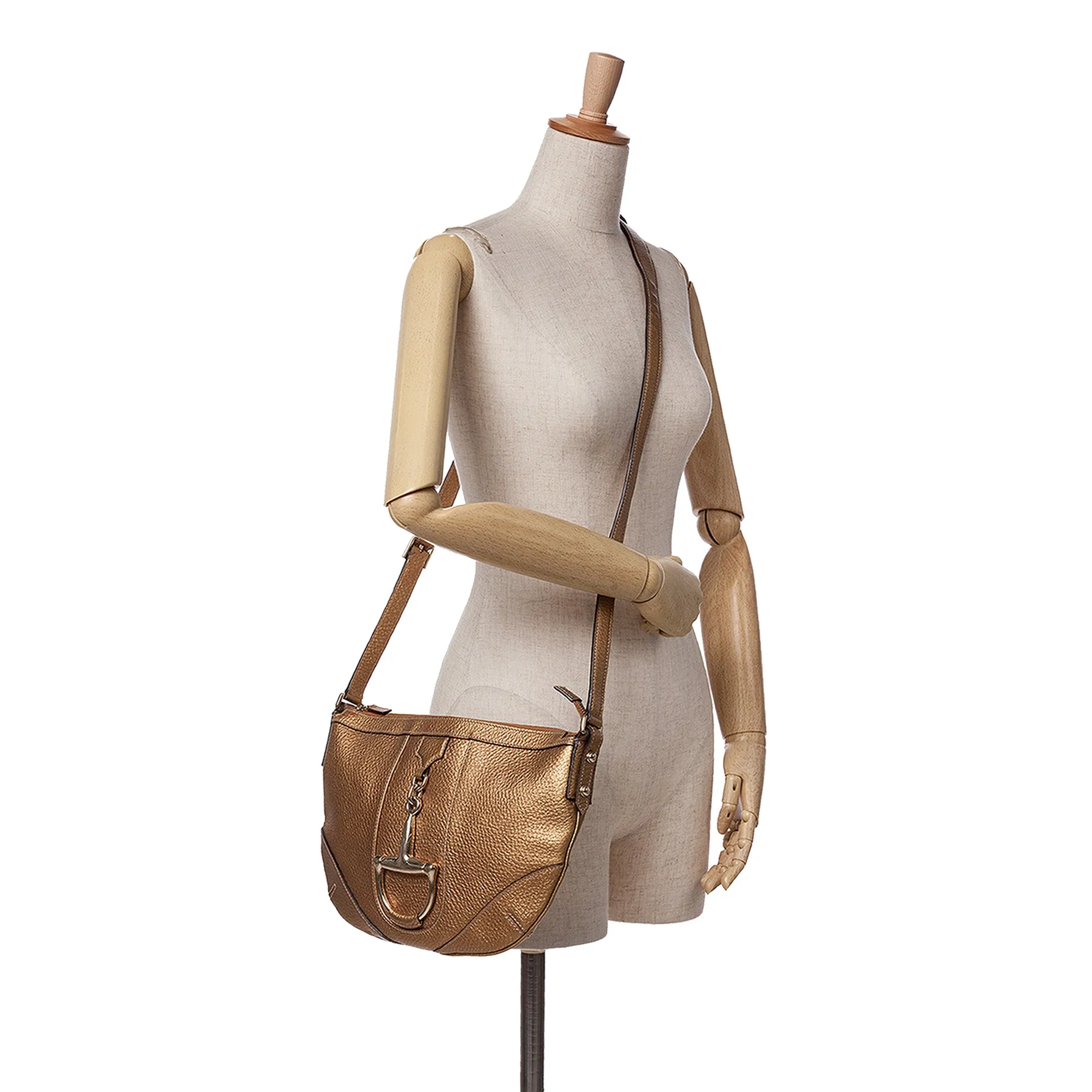 Gold Gucci Metallic Leather Horsebit Crossbody