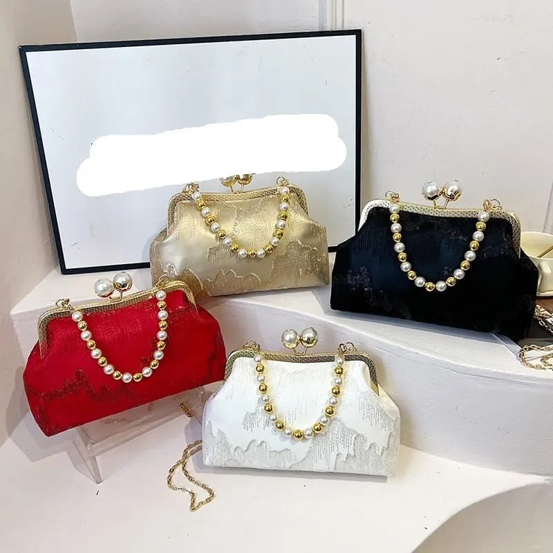 Gold Shell Bag Chinese Beaded Handbag Middle-aged Cheongsam With Chain Shoulder Bag