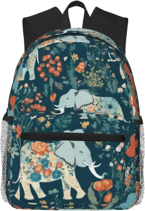 Gorgeous meadows pattern with floral elephant in College Backpack For Women Men,Lightweight Travel Bag Backpack With Pockets for Women Men