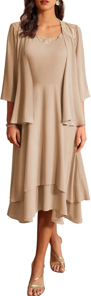 GRACE KARIN 2024 Mother of The Bride Dress Wedding Guest Dress with Sequin Jacket Long