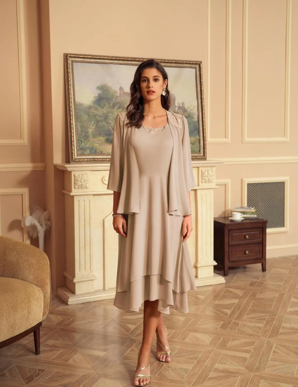GRACE KARIN 2024 Mother of The Bride Dress Wedding Guest Dress with Sequin Jacket Long