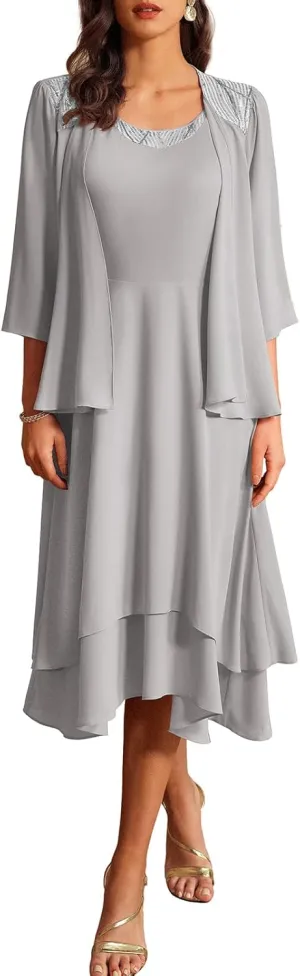 GRACE KARIN 2024 Mother of The Bride Dress Wedding Guest Dress with Sequin Jacket Long