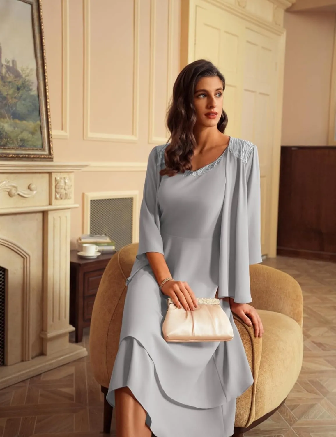GRACE KARIN 2024 Mother of The Bride Dress Wedding Guest Dress with Sequin Jacket Long