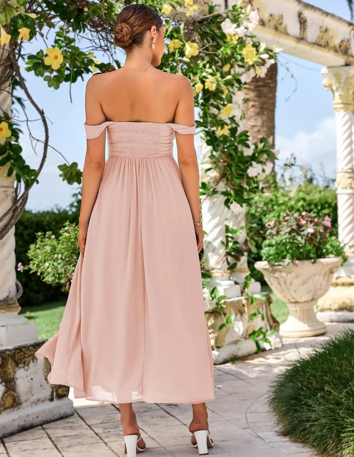 GRACE KARIN 2025 Women's Summer Floral Print Flowy A Line Maxi Dresses Sleeveless Smocked Off Shoulder Dress