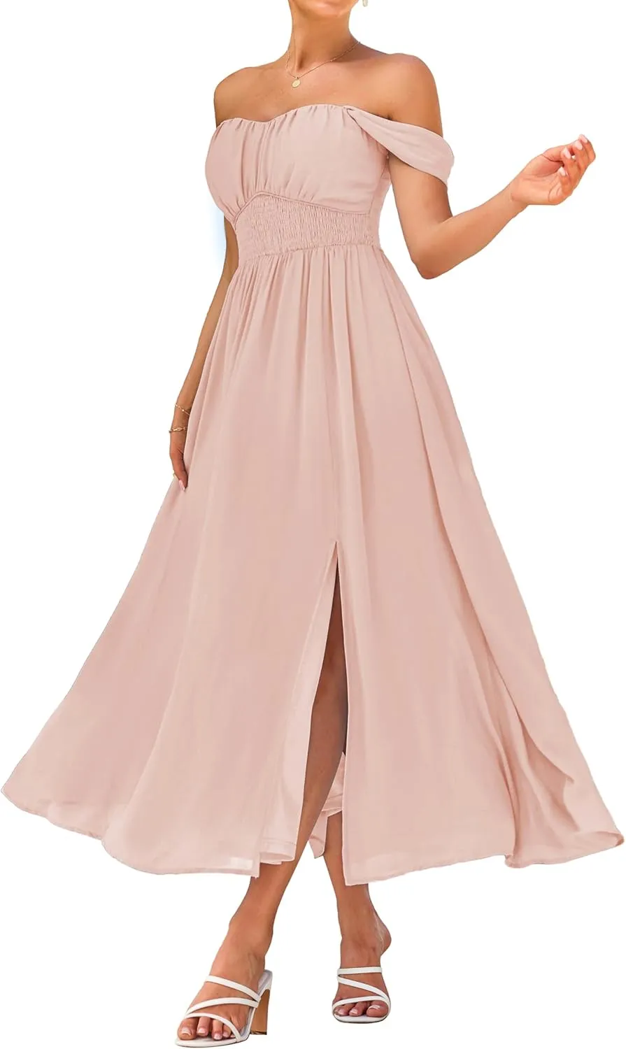 GRACE KARIN 2025 Women's Summer Floral Print Flowy A Line Maxi Dresses Sleeveless Smocked Off Shoulder Dress