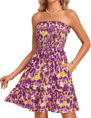 GRACE KARIN Summer Dresses for Women Beach Cover Ups 2025 Tube Strapless Floral Boho Print Sundress