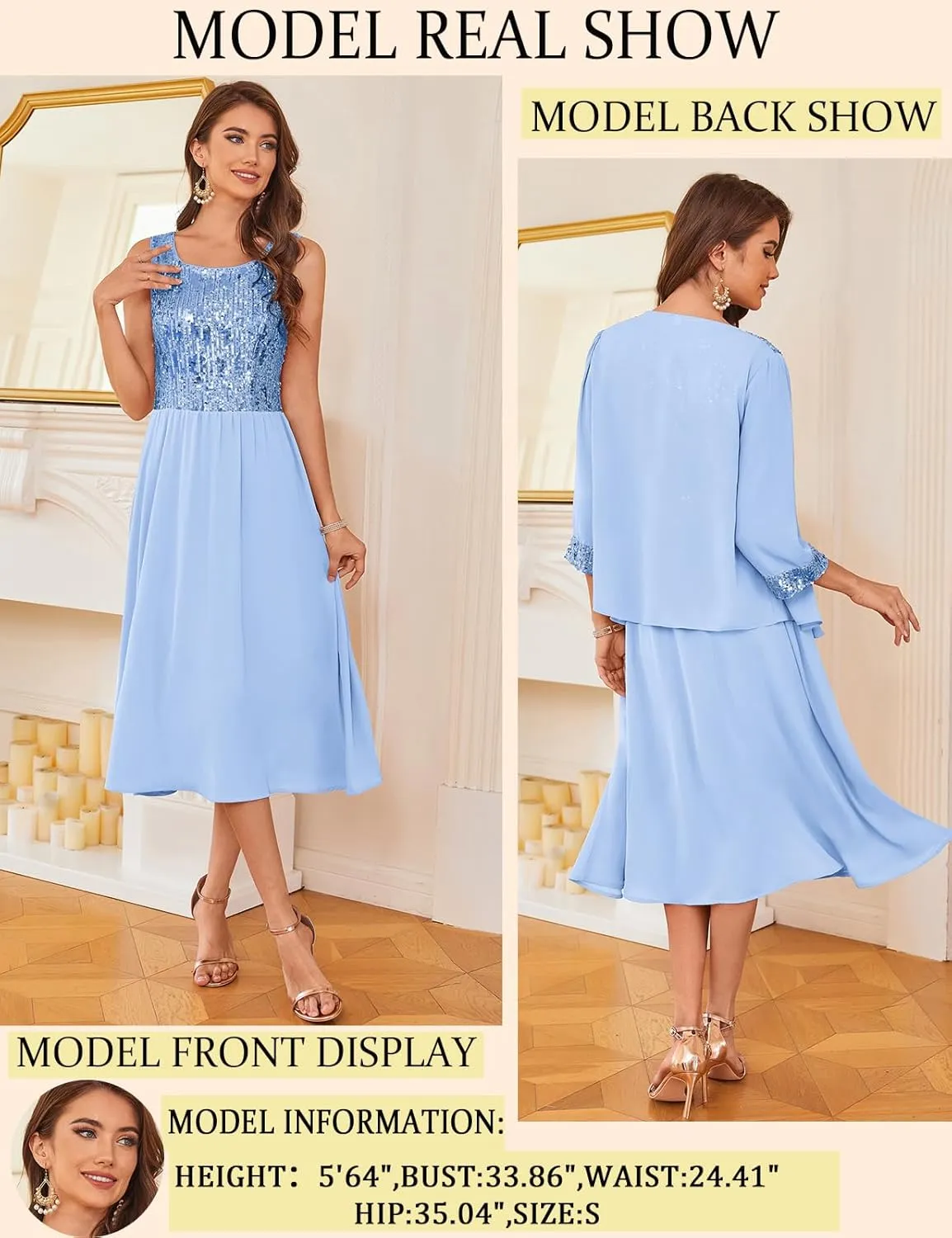 GRACE KARIN Wedding Guest Dress Mother of The Bride Dresses Two Piece Formal Sequin Dress with Jacket Tea Length 2025