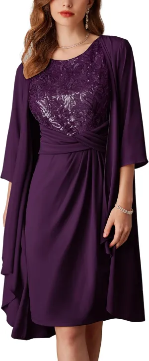 GRACE KARIN Women's Sequin Dress Two Piece Mother of The Bride Dresses with Jacket Lace Formal Wedding Guest Dress