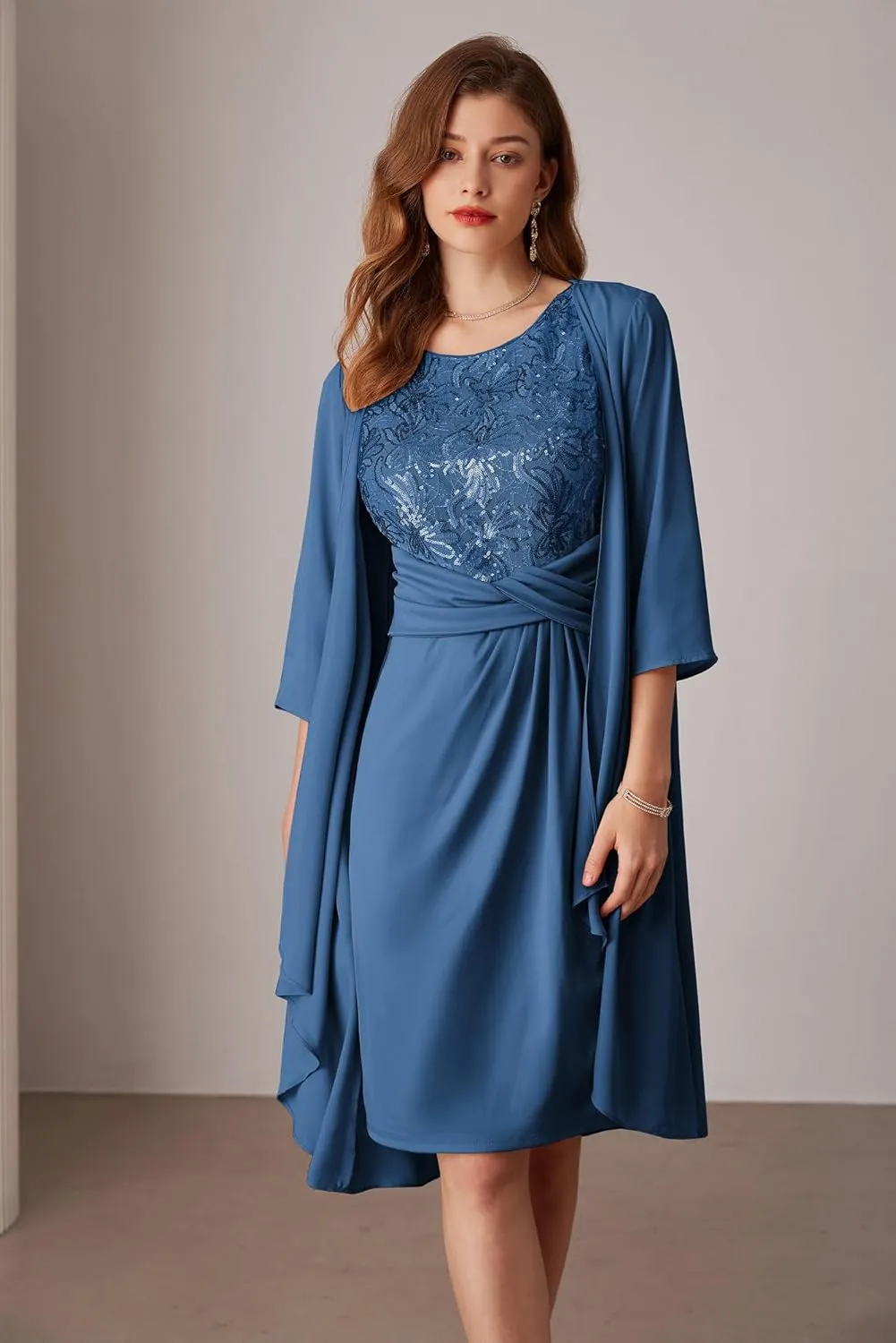 GRACE KARIN Women's Sequin Dress Two Piece Mother of The Bride Dresses with Jacket Lace Formal Wedding Guest Dress