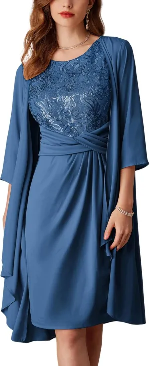 GRACE KARIN Women's Sequin Dress Two Piece Mother of The Bride Dresses with Jacket Lace Formal Wedding Guest Dress