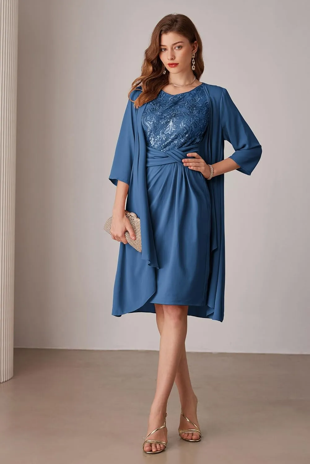 GRACE KARIN Women's Sequin Dress Two Piece Mother of The Bride Dresses with Jacket Lace Formal Wedding Guest Dress