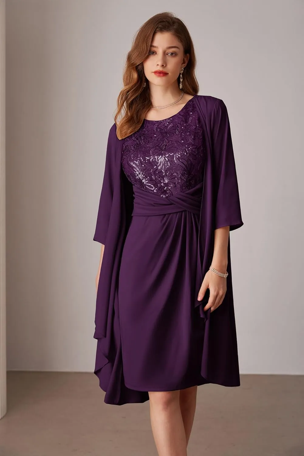 GRACE KARIN Women's Sequin Dress Two Piece Mother of The Bride Dresses with Jacket Lace Formal Wedding Guest Dress
