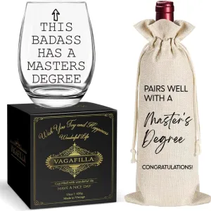 Graduation Glass,This Badass Has a Masters Degree Wine Glass & Wine Bag,Graduation Gifts for Her 15oz