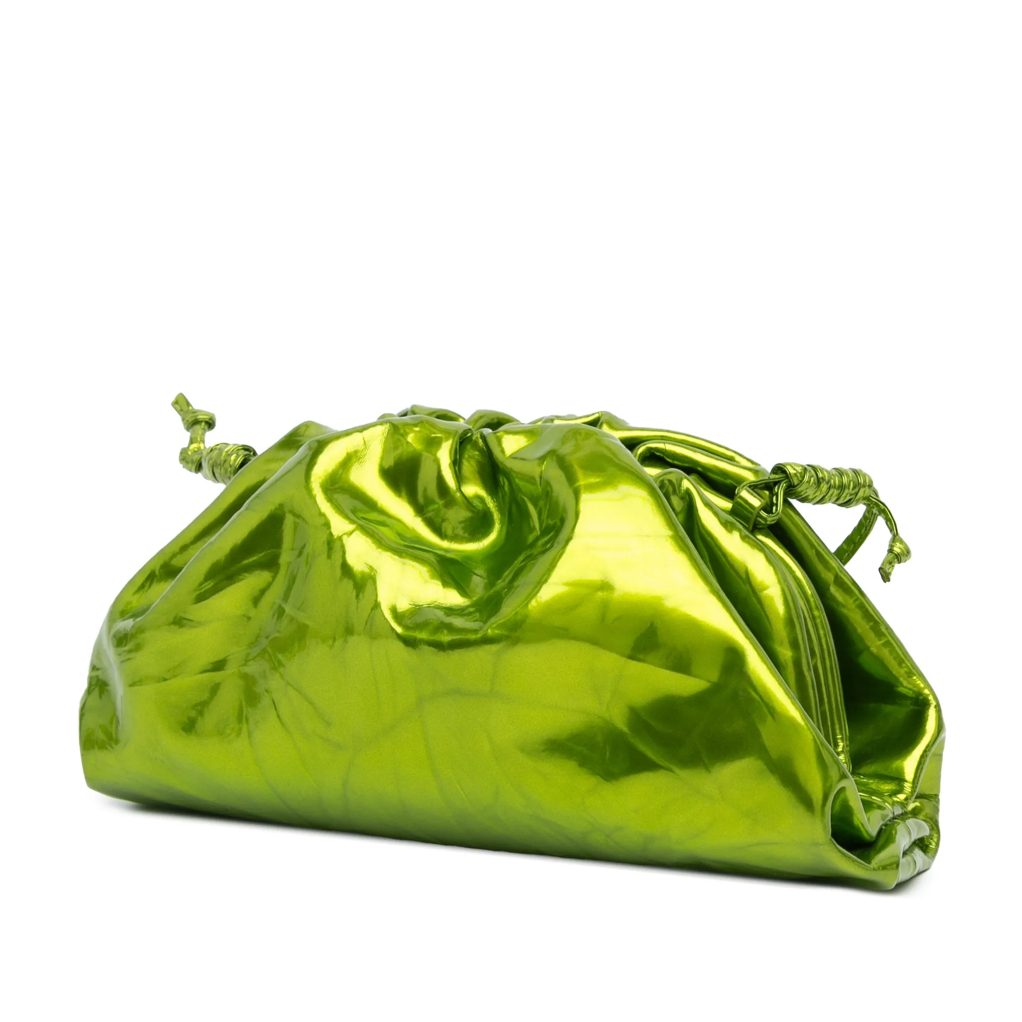 Green Bottega Veneta Metallic Crushed Calfskin The Mini Pouch Crossbody Bag