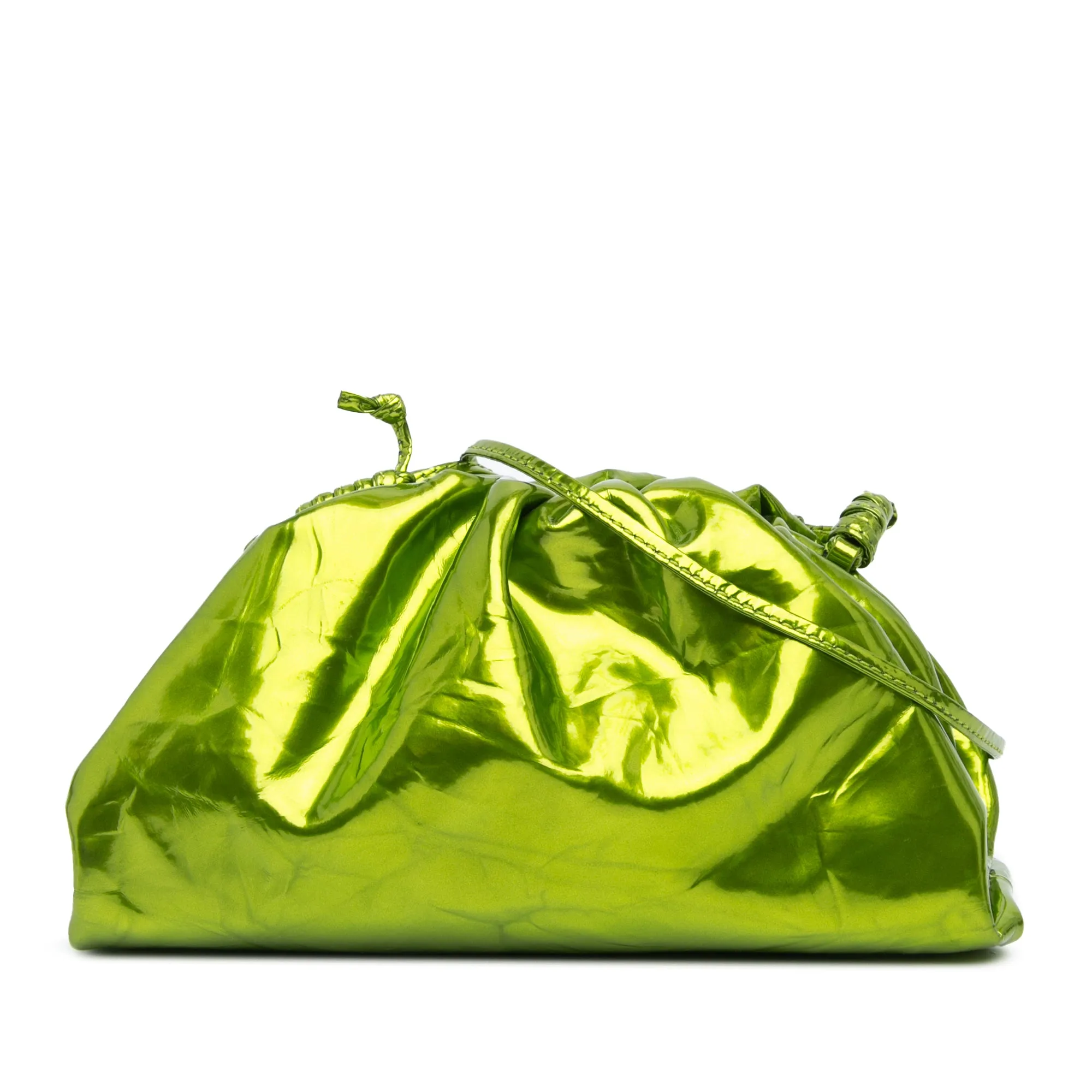 Green Bottega Veneta Metallic Crushed Calfskin The Mini Pouch Crossbody Bag