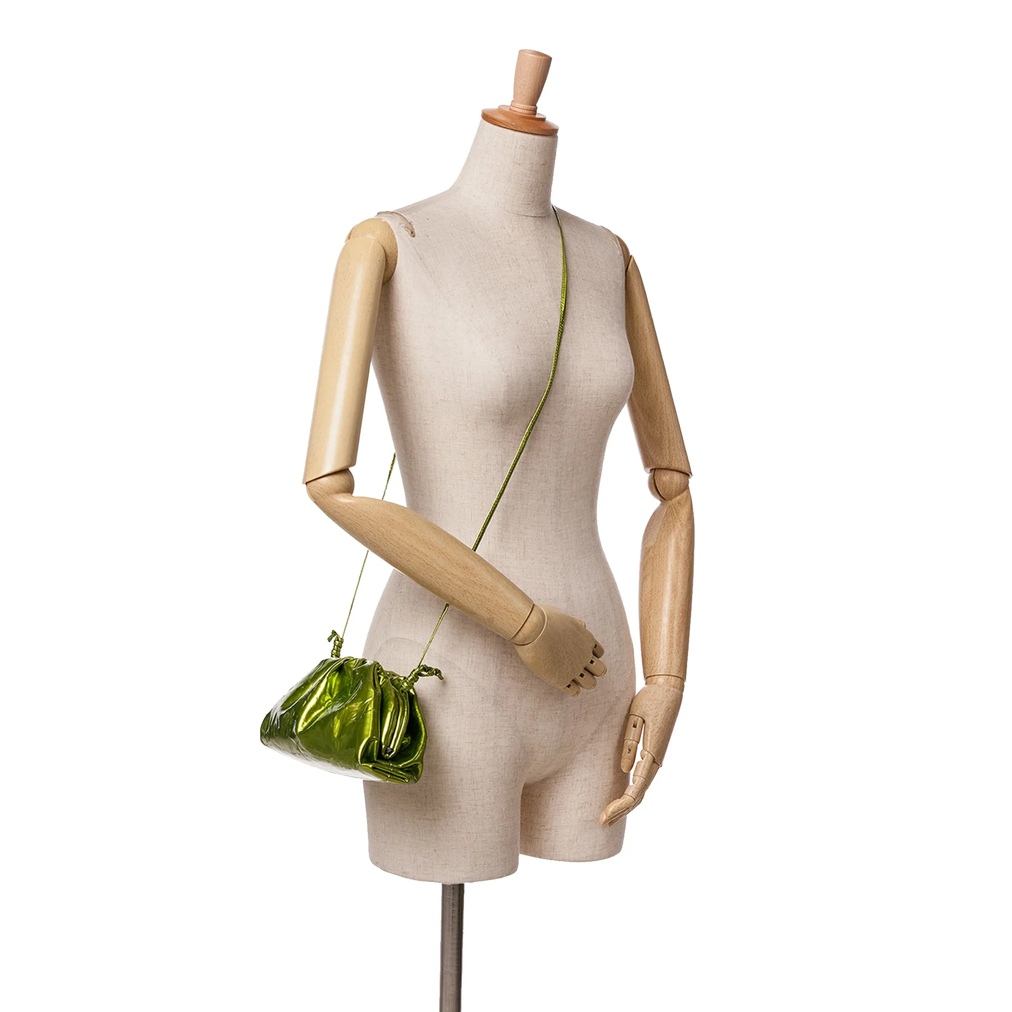 Green Bottega Veneta Metallic Crushed Calfskin The Mini Pouch Crossbody Bag