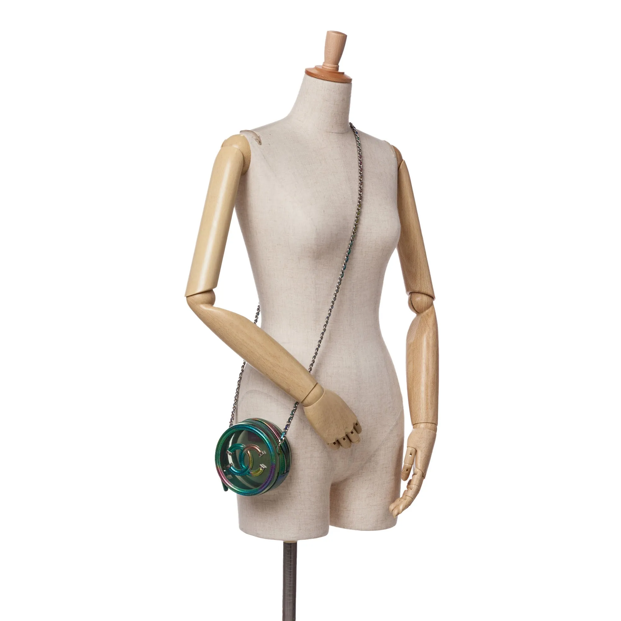 Green Chanel PVC and Metallic Lambskin CC Filigree Round Clutch with Chain Crossbody Bag