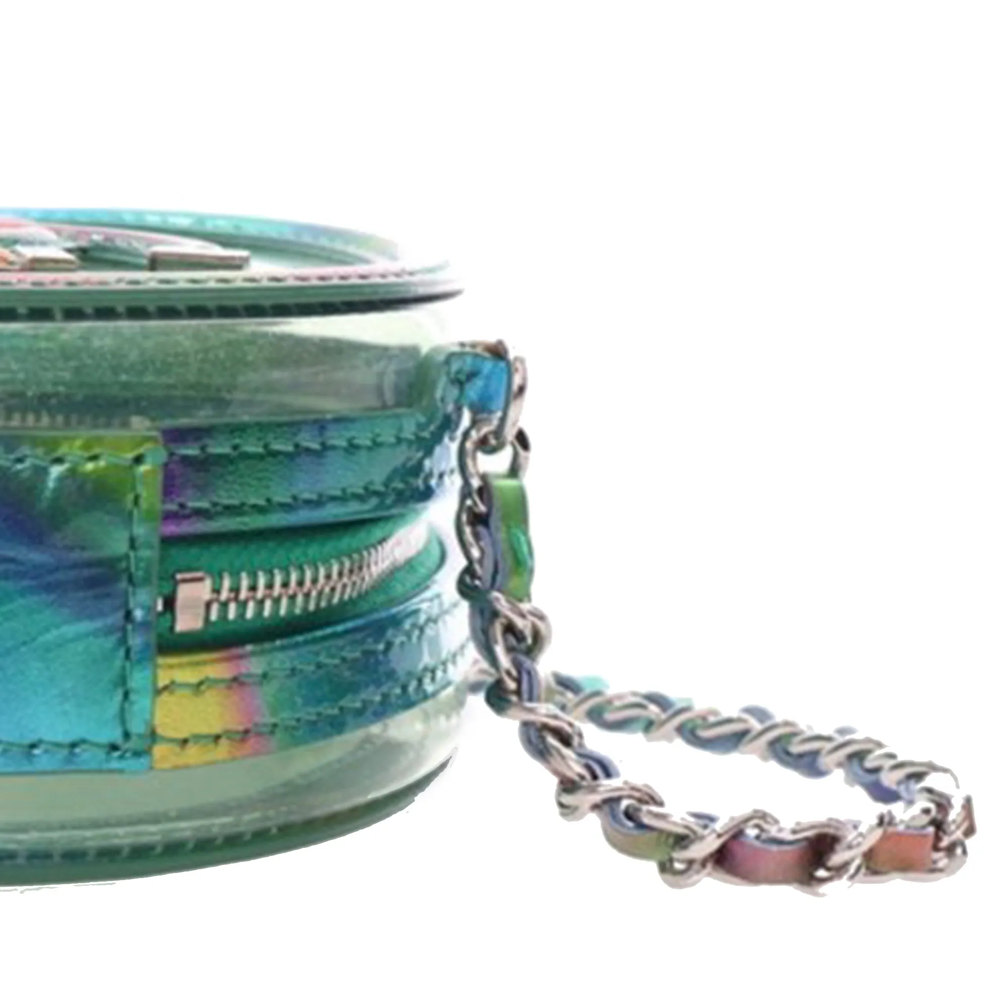 Green Chanel PVC and Metallic Lambskin CC Filigree Round Clutch with Chain Crossbody Bag