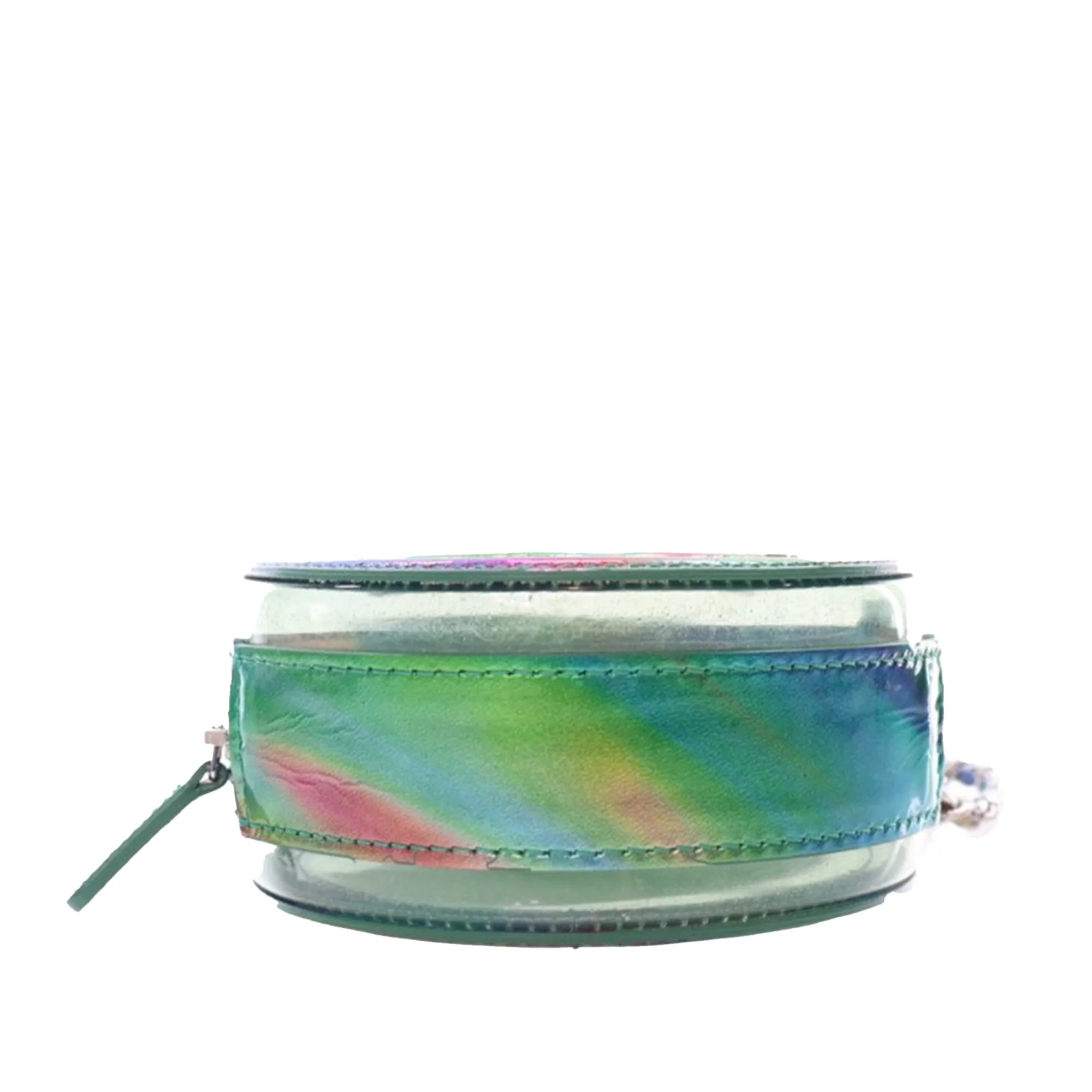 Green Chanel PVC and Metallic Lambskin CC Filigree Round Clutch with Chain Crossbody Bag