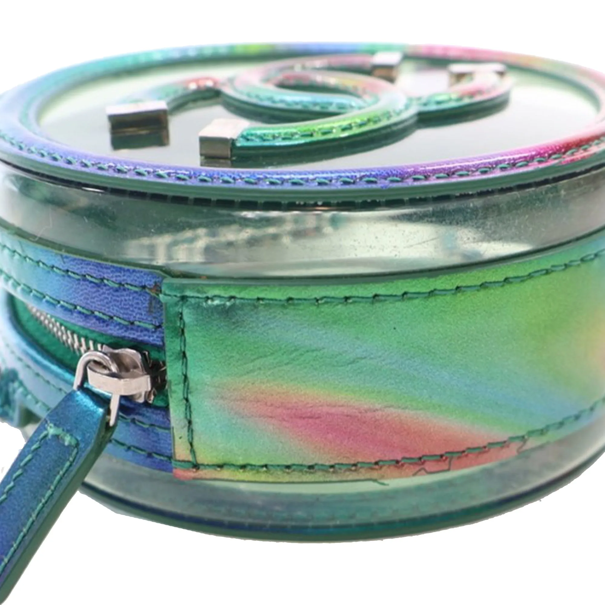 Green Chanel PVC and Metallic Lambskin CC Filigree Round Clutch with Chain Crossbody Bag