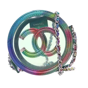 Green Chanel PVC and Metallic Lambskin CC Filigree Round Clutch with Chain Crossbody Bag