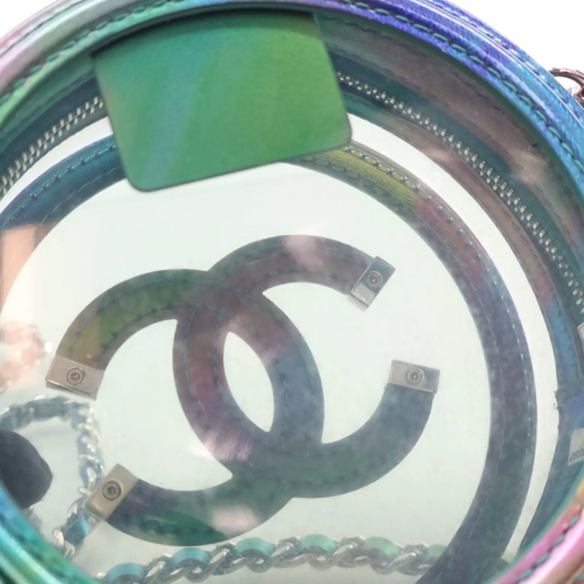 Green Chanel PVC and Metallic Lambskin CC Filigree Round Clutch with Chain Crossbody Bag