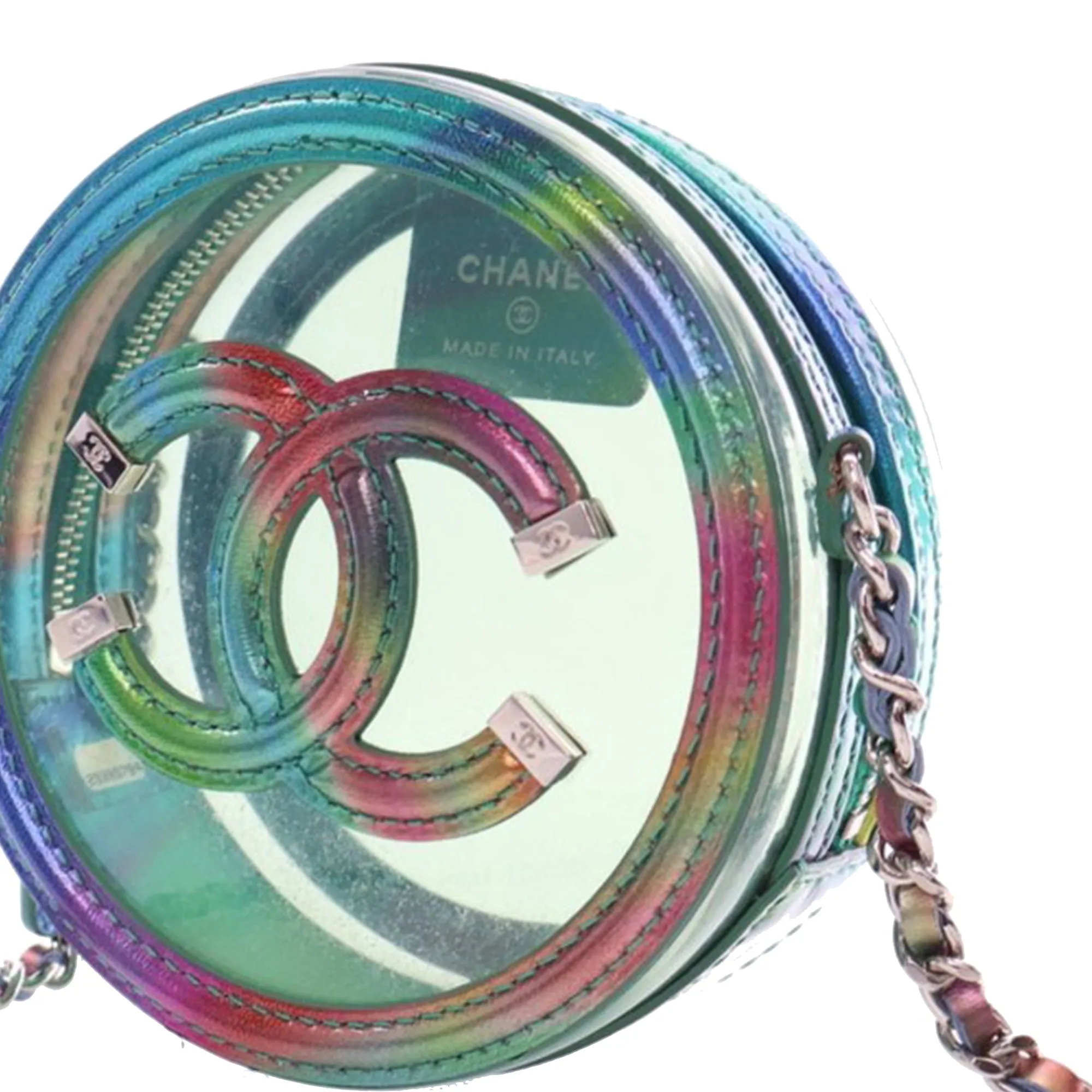 Green Chanel PVC and Metallic Lambskin CC Filigree Round Clutch with Chain Crossbody Bag