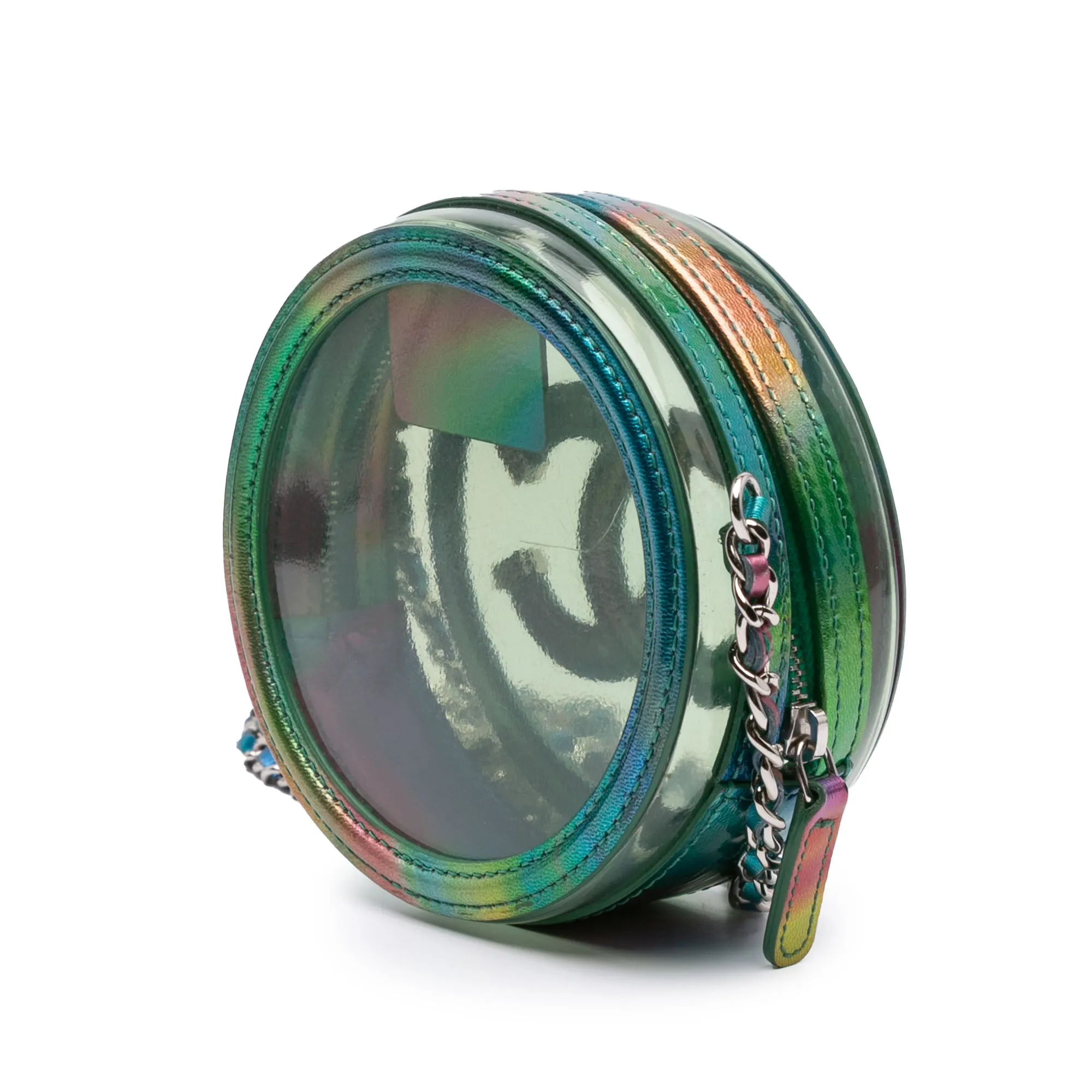 Green Chanel PVC and Metallic Lambskin CC Filigree Round Clutch with Chain Crossbody Bag