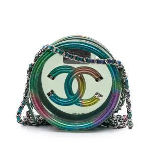 Green Chanel PVC and Metallic Lambskin CC Filigree Round Clutch with Chain Crossbody Bag