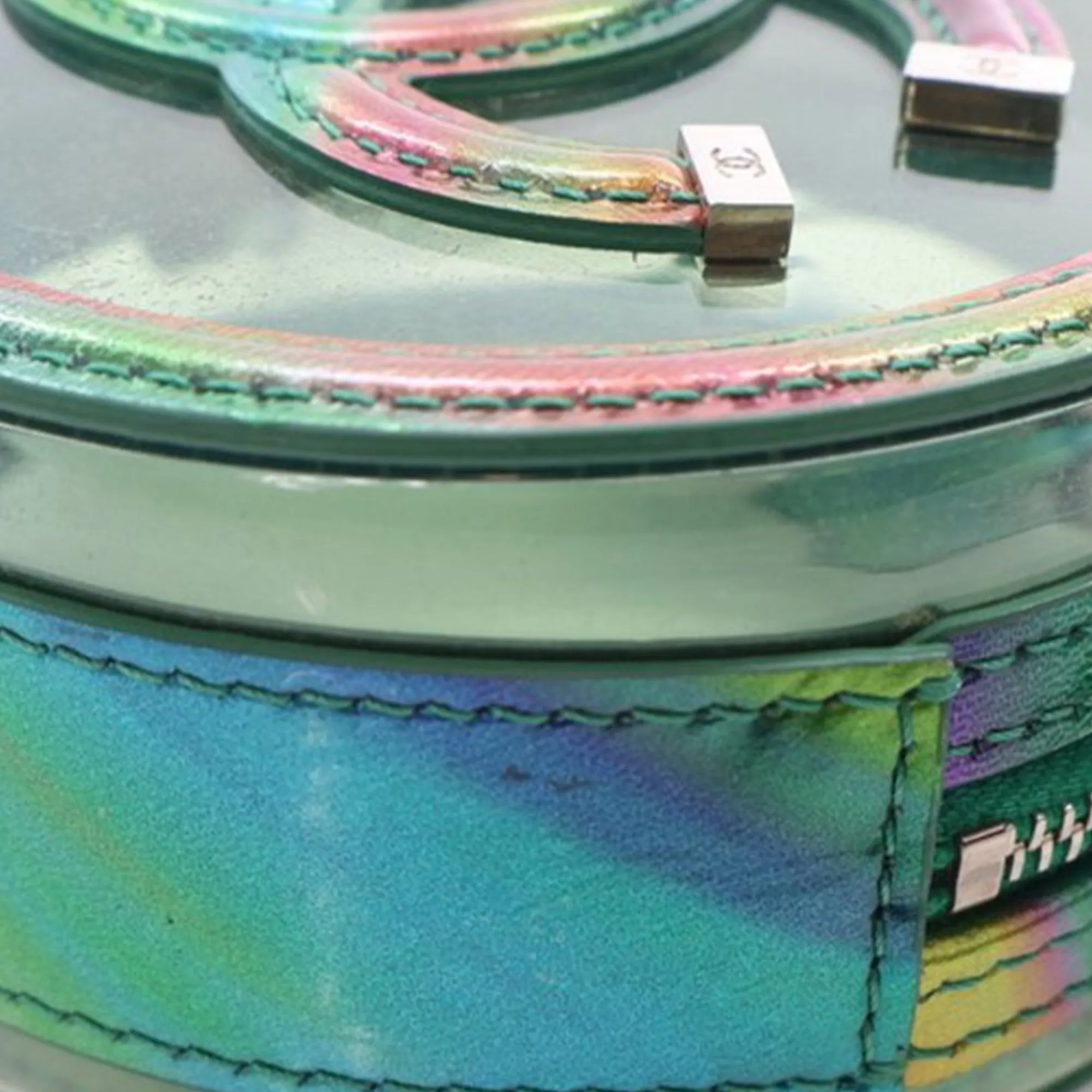 Green Chanel PVC and Metallic Lambskin CC Filigree Round Clutch with Chain Crossbody Bag