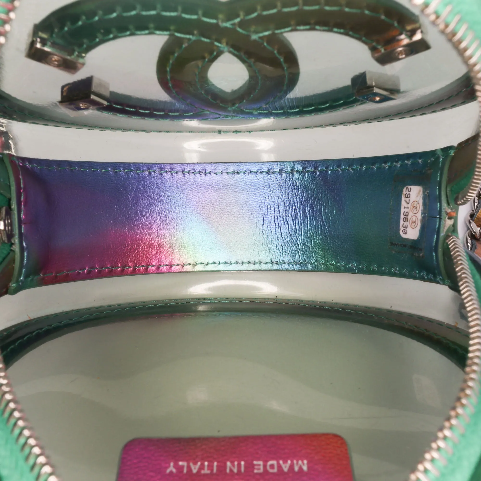 Green Chanel PVC and Metallic Lambskin CC Filigree Round Clutch with Chain Crossbody Bag