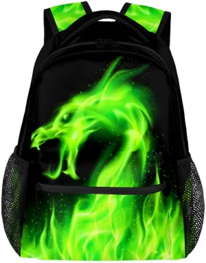 Green Fire Dragon Backpacks for Girls Kids Boys, Chinese Dragon Pattern Casual Lightweight School Bags Laptop Backpack Student College Bookbag Travel Hiking Daypack