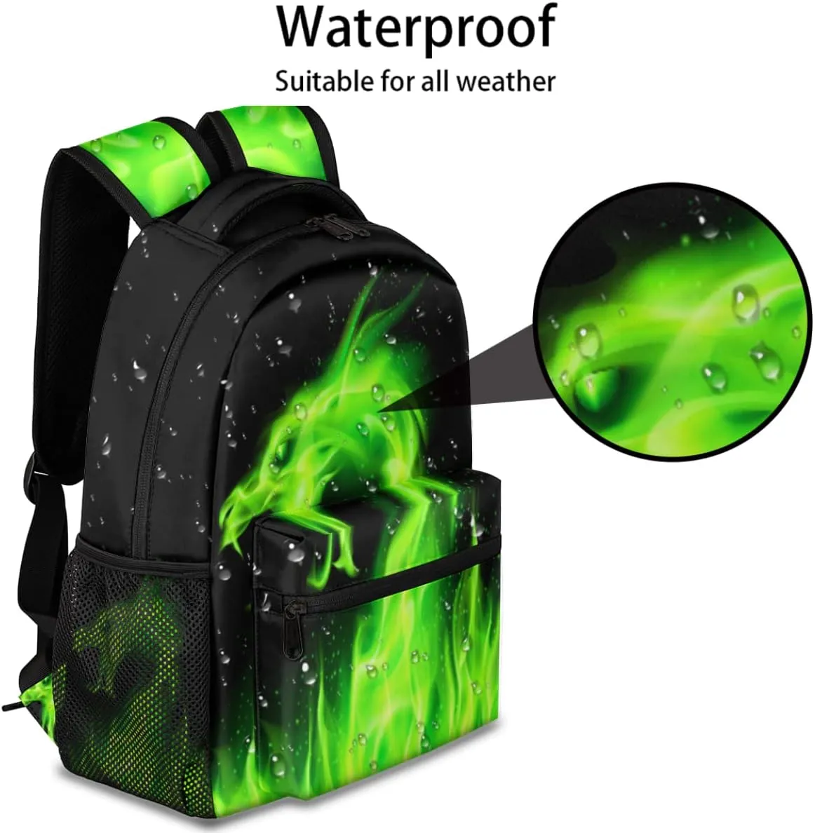 Green Fire Dragon Backpacks for Girls Kids Boys, Chinese Dragon Pattern Casual Lightweight School Bags Laptop Backpack Student College Bookbag Travel Hiking Daypack