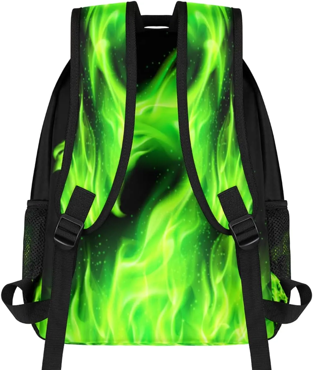 Green Fire Dragon Backpacks for Girls Kids Boys, Chinese Dragon Pattern Casual Lightweight School Bags Laptop Backpack Student College Bookbag Travel Hiking Daypack